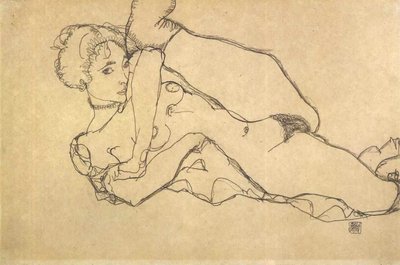 Liegender Akt mit angezogenem linken Bein von Egon Schiele